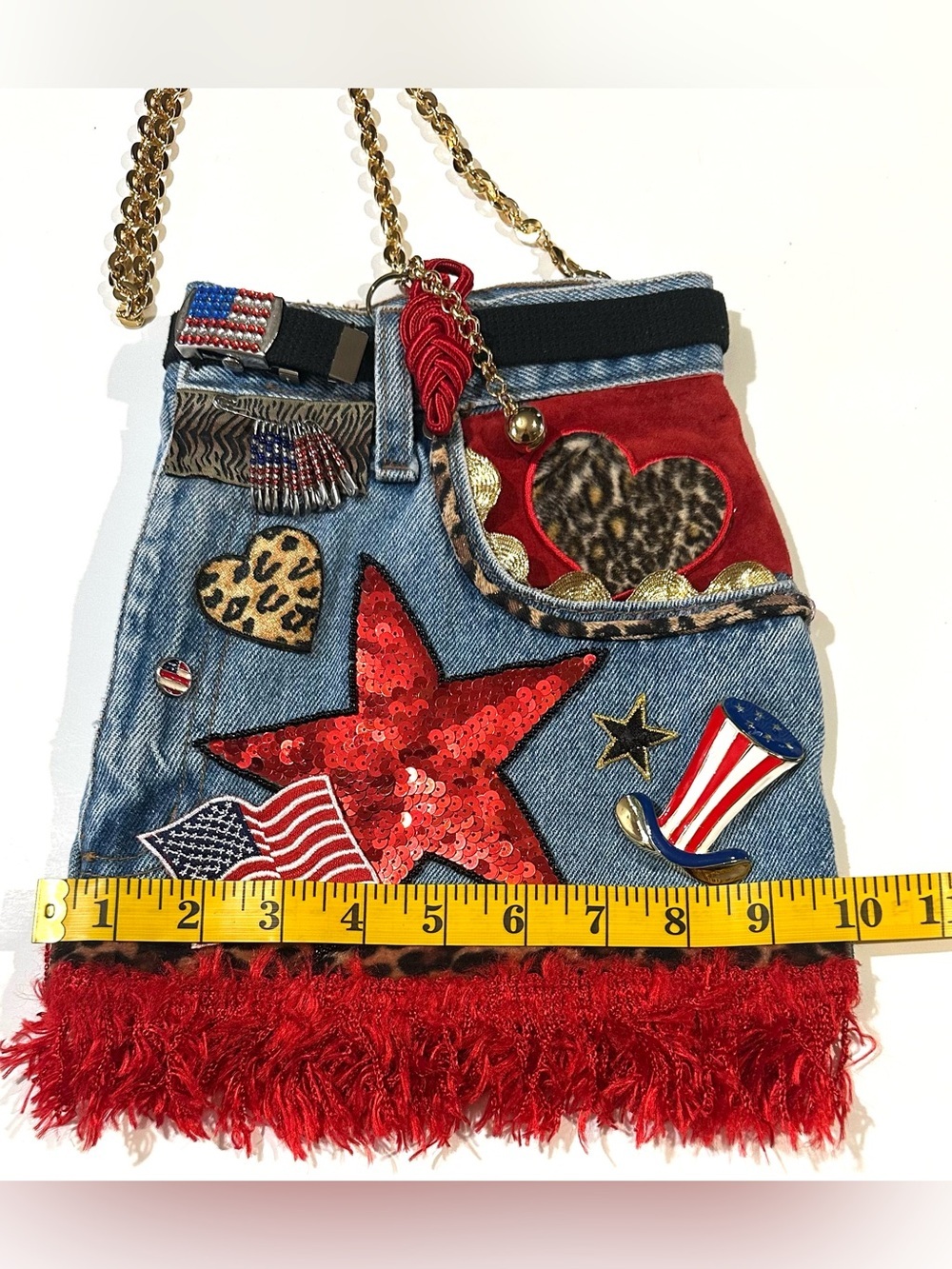 Jeans Denim Crossbody Bag with Embroidered Pocket Gold Chain - Custom Made Y2K - Picture 8 of 15